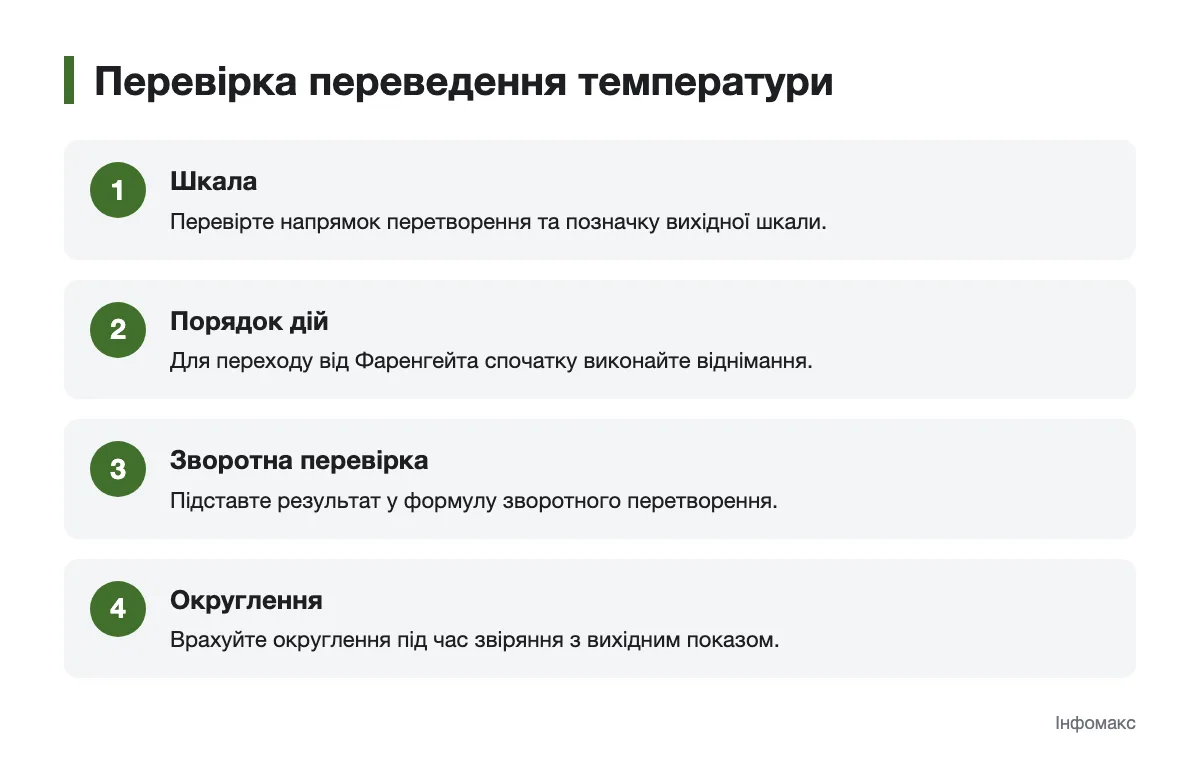 Як звірити результат перерахунку Кроки для перевірки напрямку перетворення, порядку дій і позначки шкали